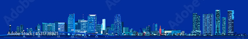Miami skyline at night on blue background panoramic scene vector illustration
