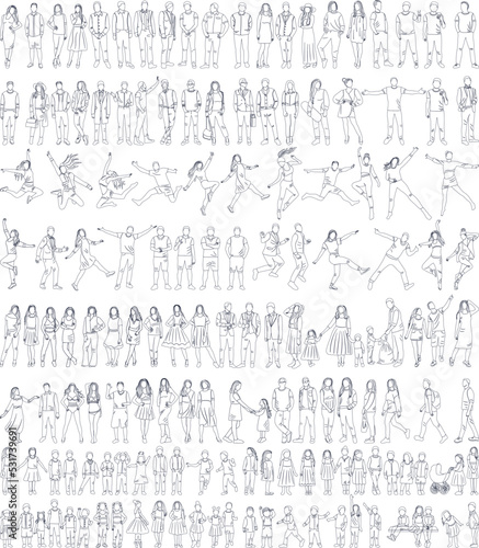people set sketch ,contour on white background isolated vector