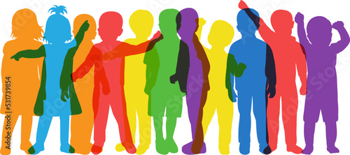 silhouette crowd of children on white background vector