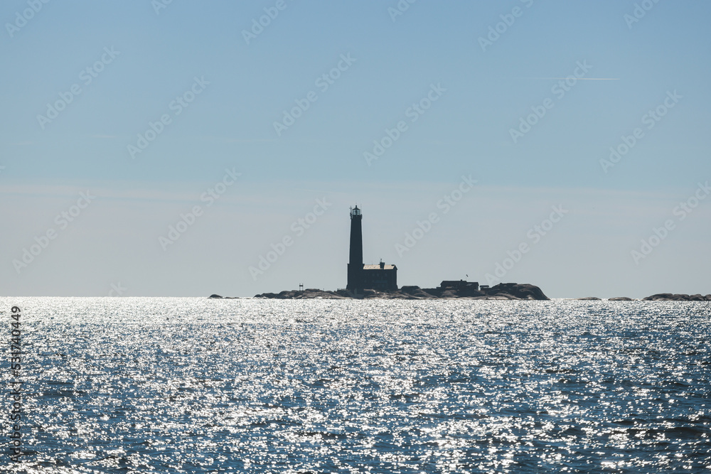 Bengtskär Lighthouse, summer view of Bengtskar island in Archipelago Sea, Finland, Kimitoön, Gulf of Finland sunny day