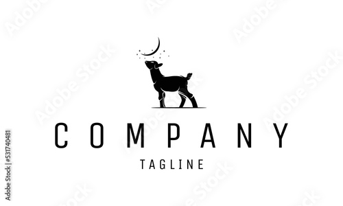 Vector logo in which abstract image of goat under moon moon and stars isolated on white background elegant and stylish look suitable for company, brand name, business