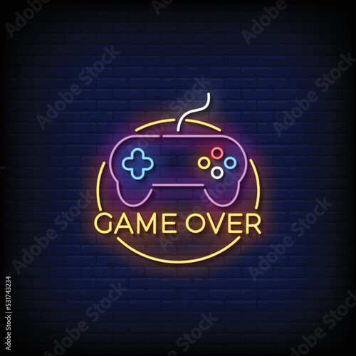 Neon Sign game over with Brick Wall Background vector