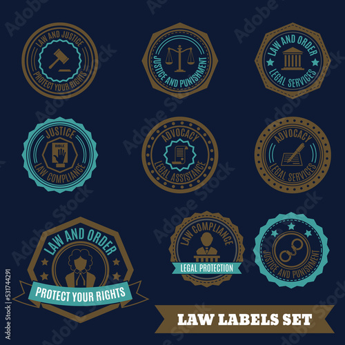 Legal protection services layer crime and punishment labels set isolated vector illustration