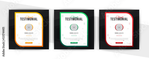 client testimonial social media post design. Customer service feedback review banner with color variation template.