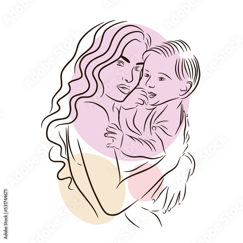 A young mother holds a baby in her arms, love