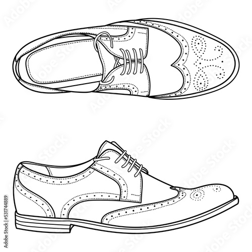 Vector hand drawing illustration with men brogue fashion shoes.Doodle illustration
