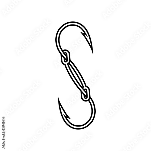 Fishing hook logo. Letter S hook fishing logo icon isolated on white background