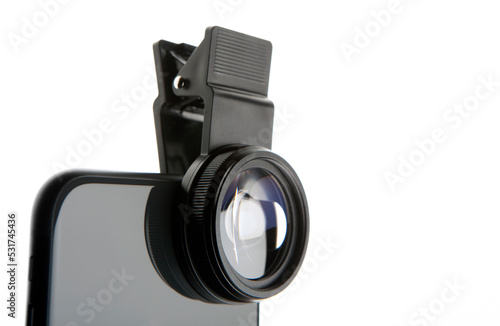 image of lens smartphone white background 