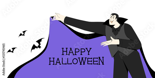 Count Dracula opens his cloak, invites to a party.