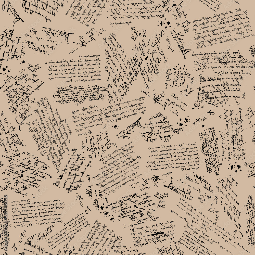Hand drawn seamless background with handwritting script. Text pattern ...