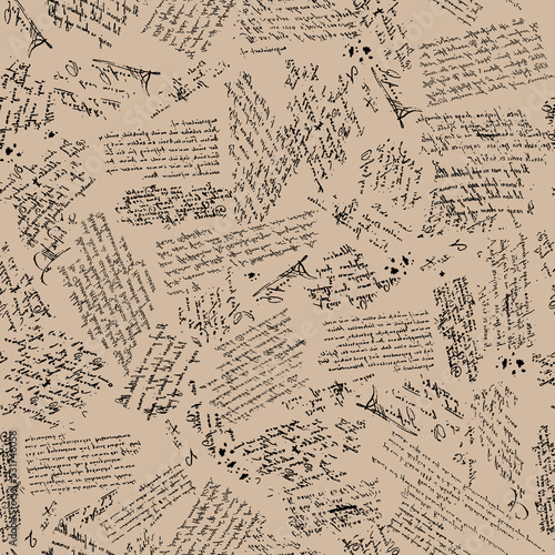 Hand drawn seamless background with handwritting script. Text pattern. 