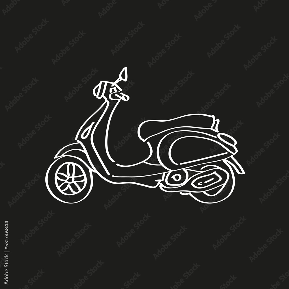 Obraz premium Editable vector line illustration of a classic vintage scooter scooter/moped