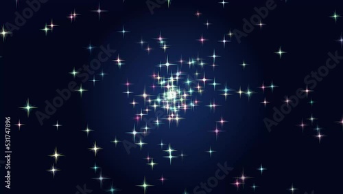 4K Video footage Motion of colorful stars animation on black blue background