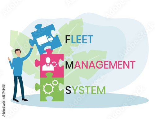 FMS - Fleet Management System acronym. business concept background. Vector illustration with keywords and icons. Lettering illustration with icons for web banner, flyer, landing