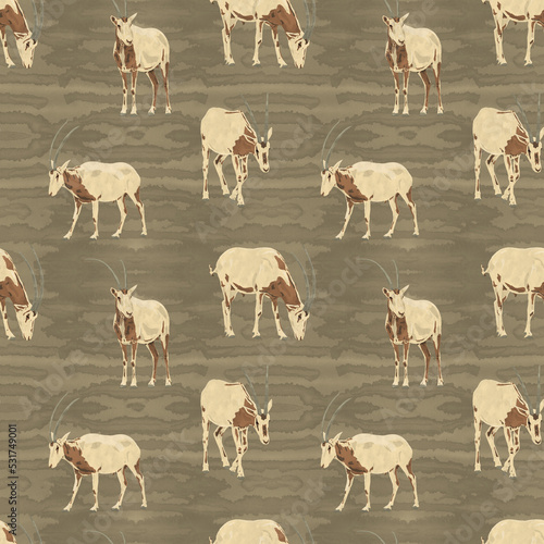 Oryx seamless pattern on watercolor texture