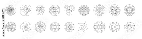 Set of sacred geometry. Vector Illustration isolated on white. Sacred geometry. Black lines on a white background.