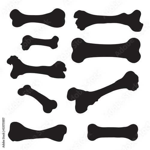 Dog bone silhouette set, Dog bone icon.