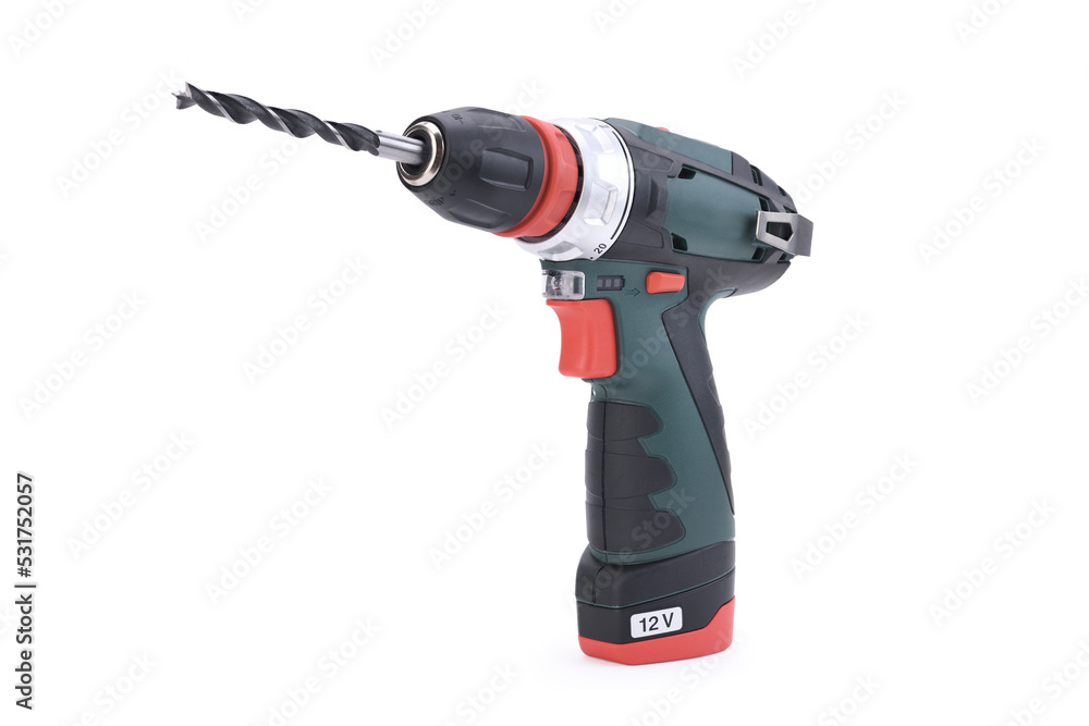 Cordless drill screwdriver isolated on white background.