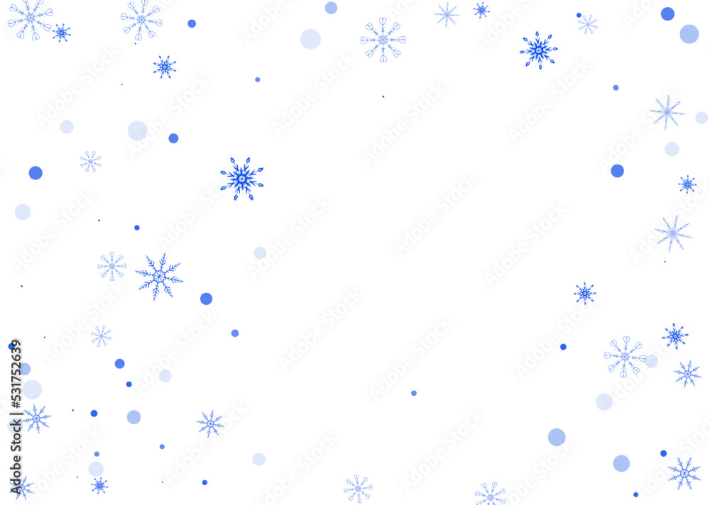 Snowflakes. Snow, snowfall. Falling scattered blue snowflakes on a white background. Vector Snowflakes. Snow, snowfall. Falling scattered blue snowflakes on a white background. Vector