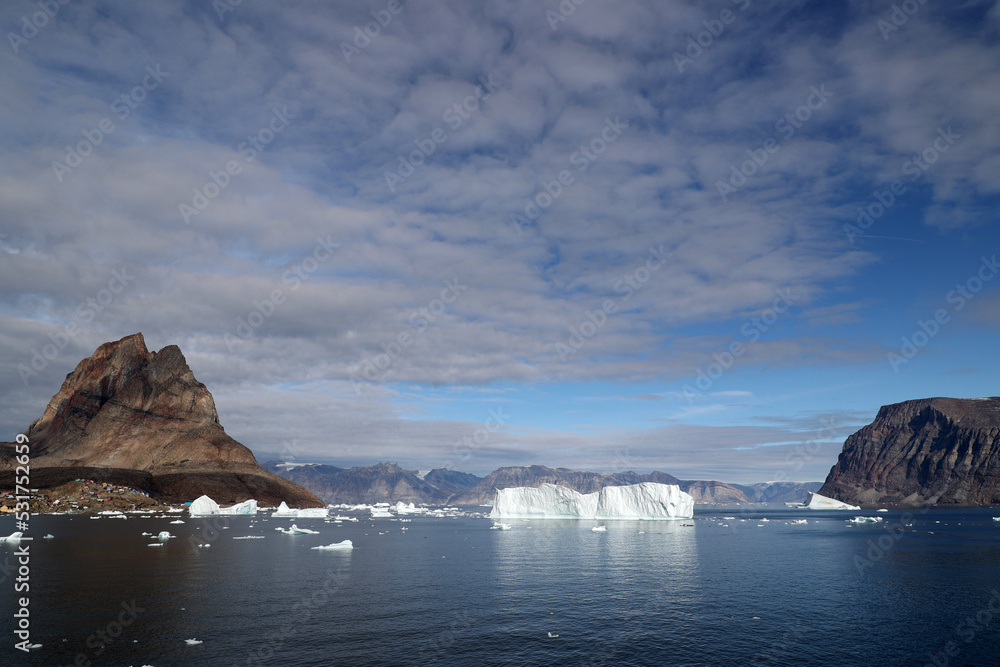 Icebergs in Uummannaq Fjord, Greenland, Denmark  