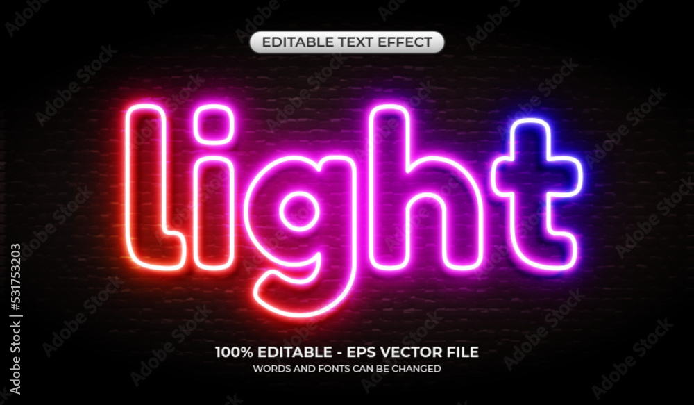 Realistic gradient light text effect on the brick wall background. Text glows in the dark