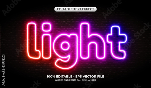 Realistic gradient light text effect on the brick wall background. Text glows in the dark