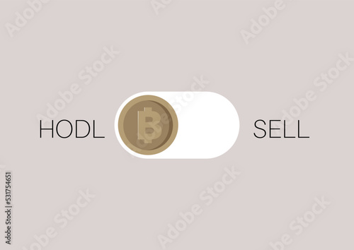 A slide bar with two options, sell or HODL a bitcoin, a cryptocurrency market crisis