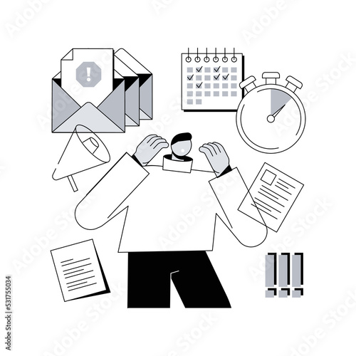 Work pressure abstract concept vector illustration. Stress management, work overload, chronic anxiety, physical health, emotional tension, deadline pressure, employee wellbeing abstract metaphor.
