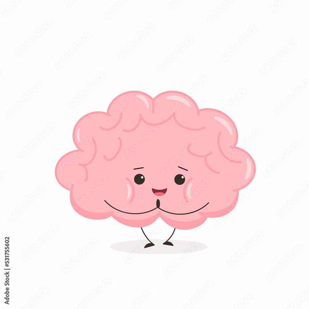 Cute kawaii brain. Funny character human brain. Cartoon flat style. illustration Cute kawaii brain. Funny character human brain. Cartoon flat style. illustration