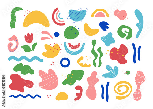Abstract shapes and forms, contemporary graphic elements, trendy minimalist doodles. Hand drawn modern sketch doodles for posters, fashion textile prints vector set