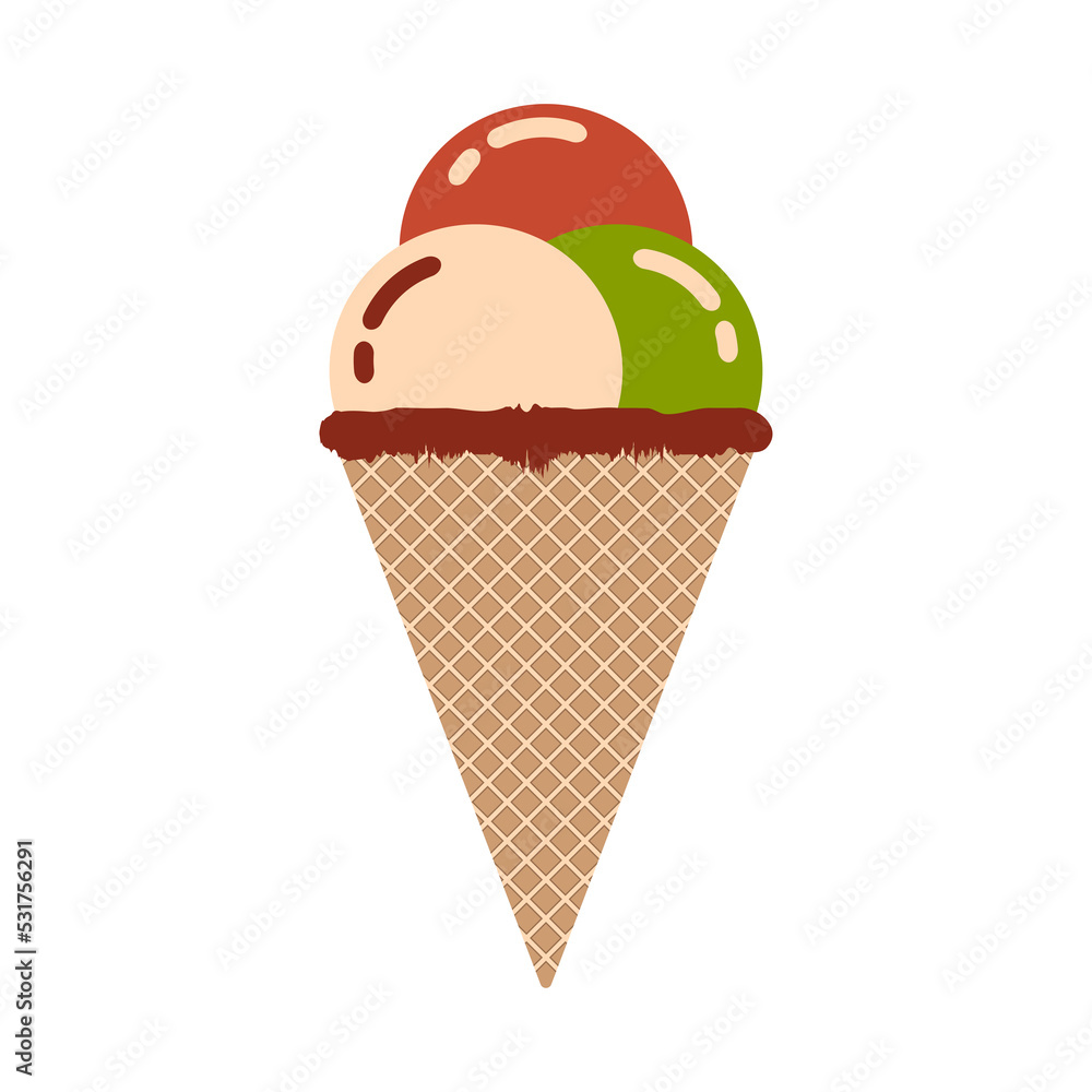 Ice cream cone vector illustration isolated on white.