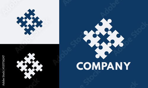 business partnership logo symbolized by a puzzle piece that has the meaning of unity