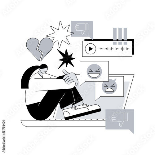 Cyberbullying abstract concept vector illustration. Online bullying, cyberbullying, social media negative comments, stop internet harassment, sharing private content, shaming abstract metaphor.