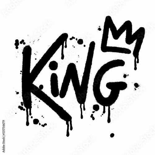 Vector inscription of the word king in the style of urban street graffiti with splash and drop effects on a white background