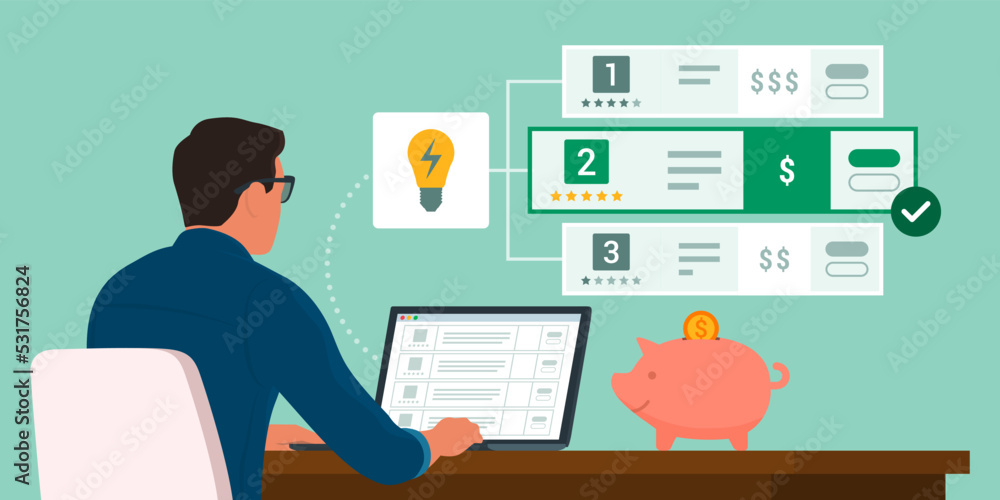 Man comparing energy prices and providers online Man comparing energy prices and providers online
