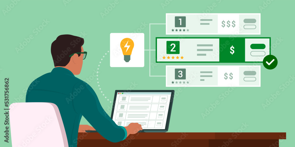 Man comparing energy prices and providers online Man comparing energy prices and providers online
