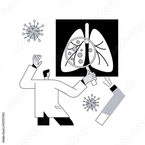 Bronchial asthma diagnosis abstract concept vector illustration. Respiratory illness, shortness of breath, symptoms and treatment, bronchial inhaler and nebulizer, wheezing abstract metaphor.