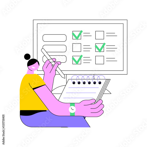 Online test isolated cartoon vector illustrations. Girl thinking when passing online test, looking at computer screen, distance learning, virtual education during quarantine vector cartoon.