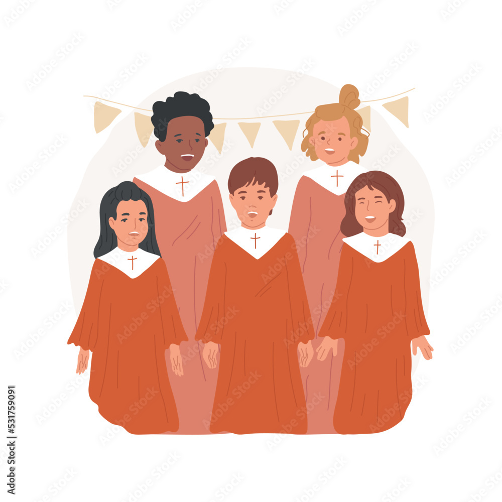 Gospel music class isolated cartoon vector illustration. Children choir