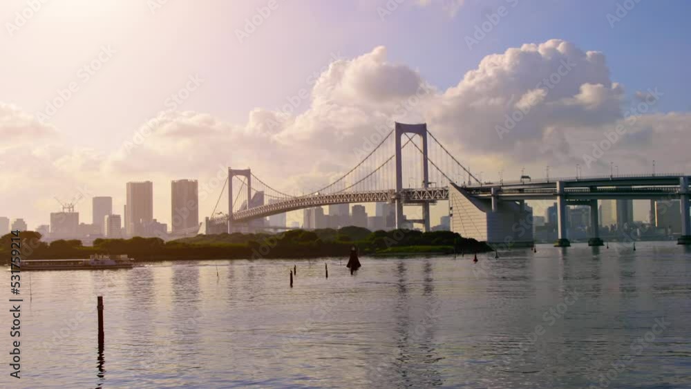 Time-lapse of Tokyo Japan. You can see the Tokyo Harbor and rainbow bridge with the buildings of Tokyo in the background. Time-lapse of Tokyo Japan. You can see the Tokyo Harbor and rainbow bridge with the buildings of Tokyo in the background.