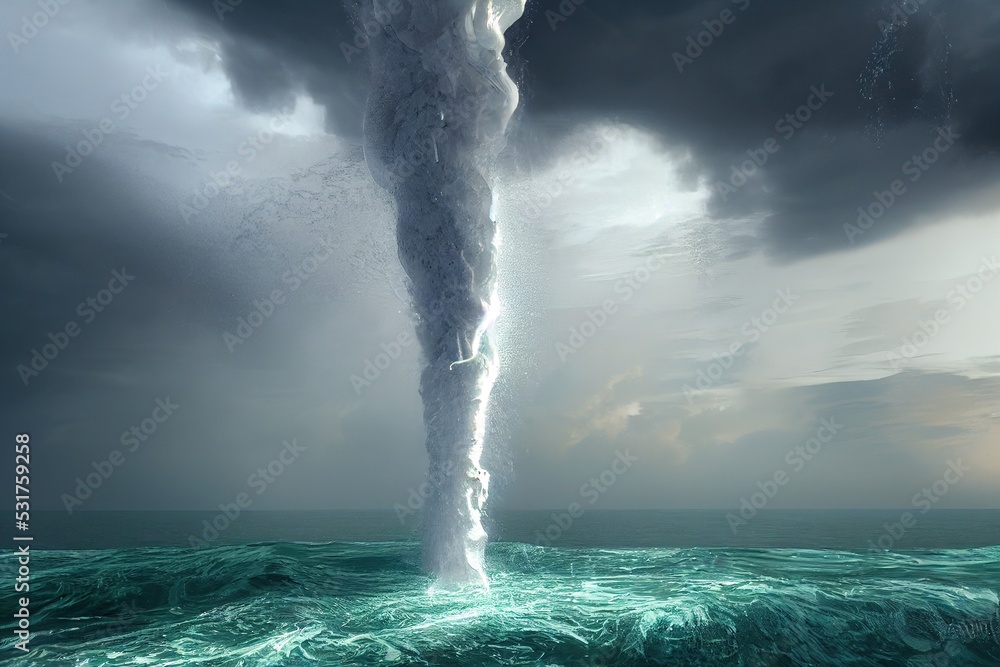This is a 3D illustration of a waterspout, whirlwind, commonly seen in