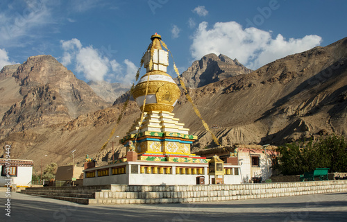 Morning shot of Stupa of tabo monastery situated next to new tabo monastry in spiti valley.