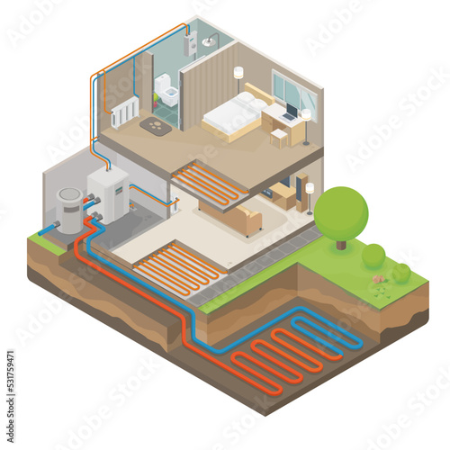 ground source heat pumps work isometric layout