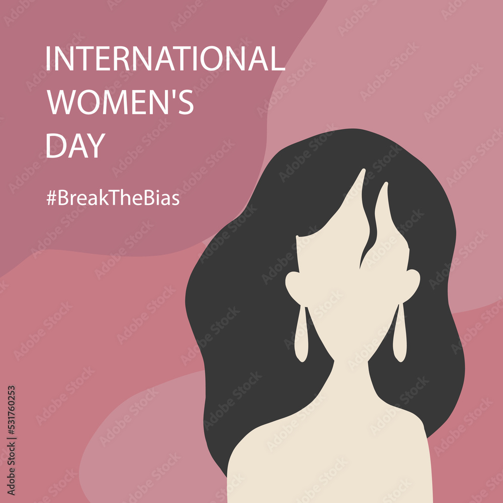 Break the bias. Women's international day 8th march. Celebrate women's achievement. Portrait of beautiful asian woman. Raise awareness against bias. IWD. Flat vector illustration Break the bias. Women's international day 8th march. Celebrate women's achievement. Portrait of beautiful asian woman. Raise awareness against bias. IWD. Flat vector illustration
