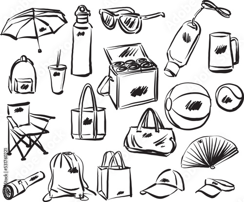 set merchandise products publicity marketing brush stroke vector illustration