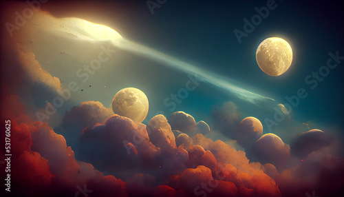 Moon epic sky and cinematic lights