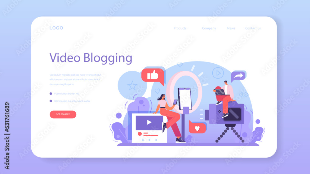 Blogger web banner or landing page. Character sharing media content Blogger web banner or landing page. Character sharing media content