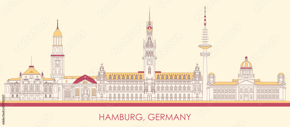 Cartoon Skyline panorama of city of Hamburg, Germany  - vector illustration
