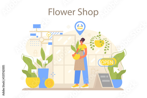 Florist concept. Floral designer growing plants, making or arranging