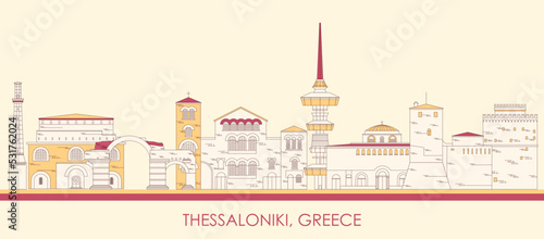 Cartoon Skyline panorama of city of Thessaloniki, Greece - vector illustration